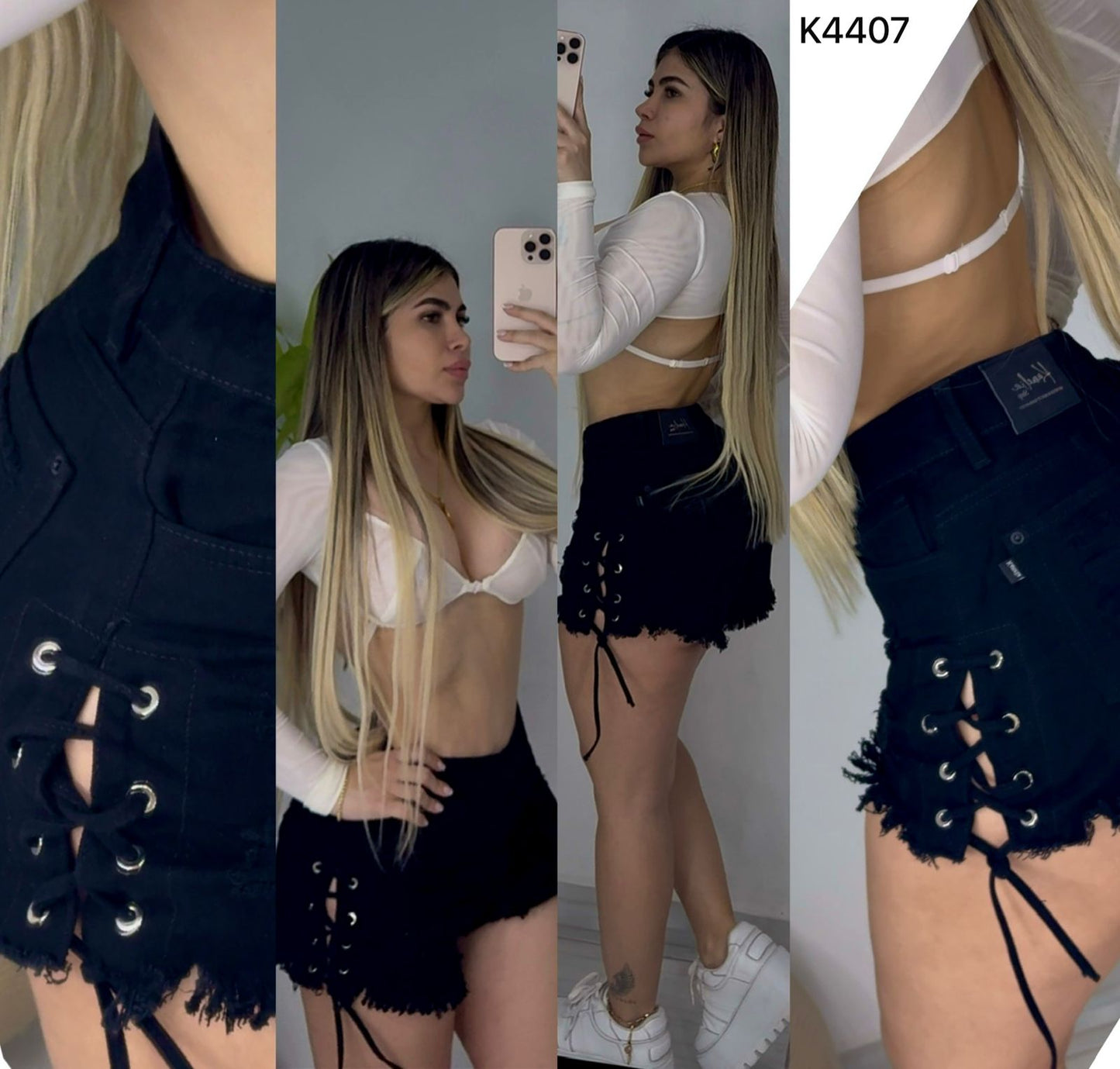 SHORT NEGRO TRENZADO K4407 💖 ENVÍO GRATIS 💖