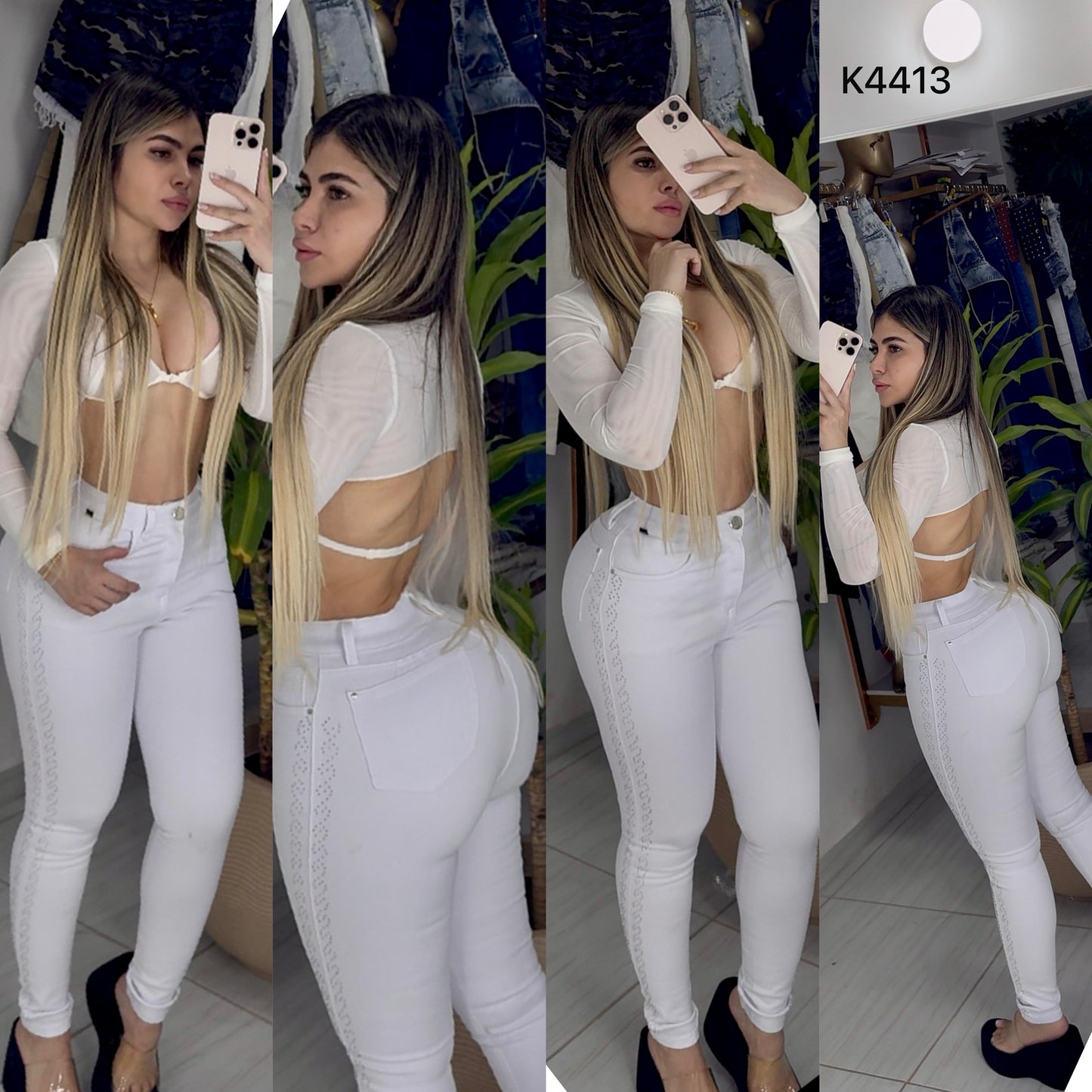 JEANS SKINY STRECH LEVANTACOLA CON PEDRERIA