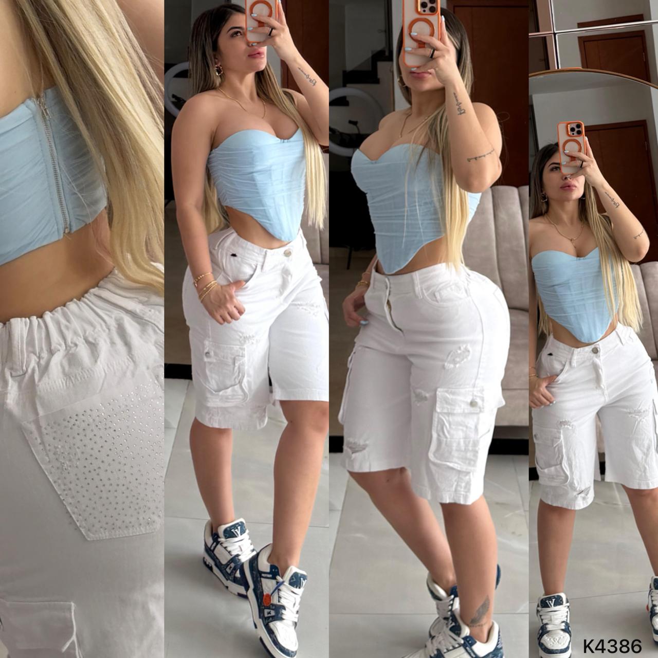 BIKER CARCO CON PEDRERIA BLANCO K4386 💖 ENVÍO GRATIS 💖