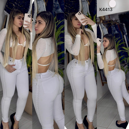 JEANS SKINY STRECH LEVANTACOLA CON PEDRERIA