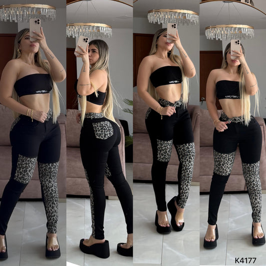 SKINNY TIRO ALTO NEGRO PRINT  💖 ENVÍO GRATIS 💖