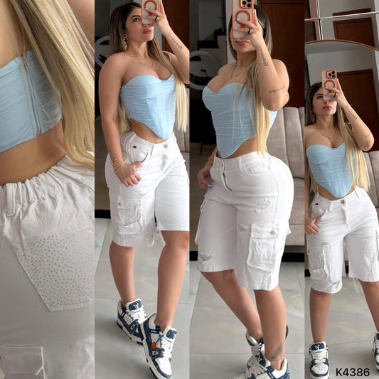BIKER CARCO CON PEDRERIA BLANCO K4386 💖 ENVÍO GRATIS 💖