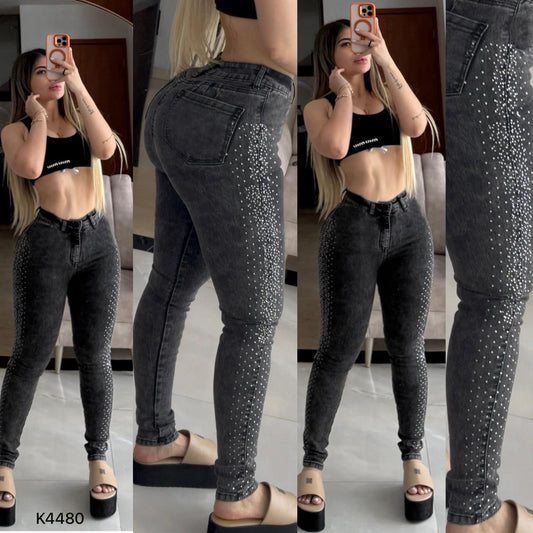 JEANS SKYNI TELA CHICLE CON PEDRERIA K4480💖 ENVÍO GRATIS 💖