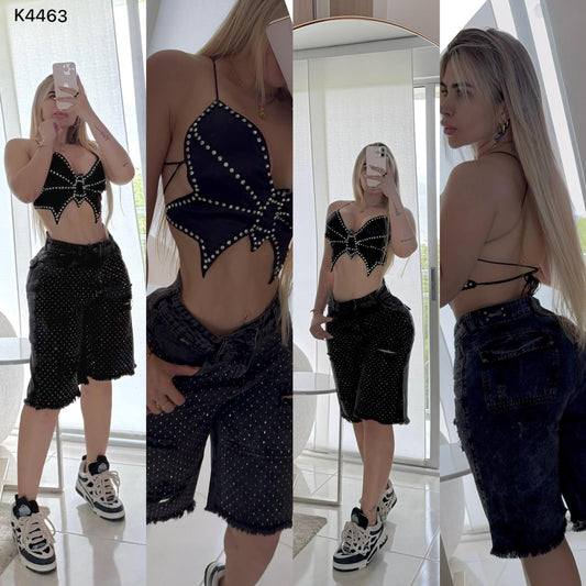 BIKER CON PEDRERIA COMPLETA RIGIDA  K4463 💖 ENVÍO GRATIS 💖